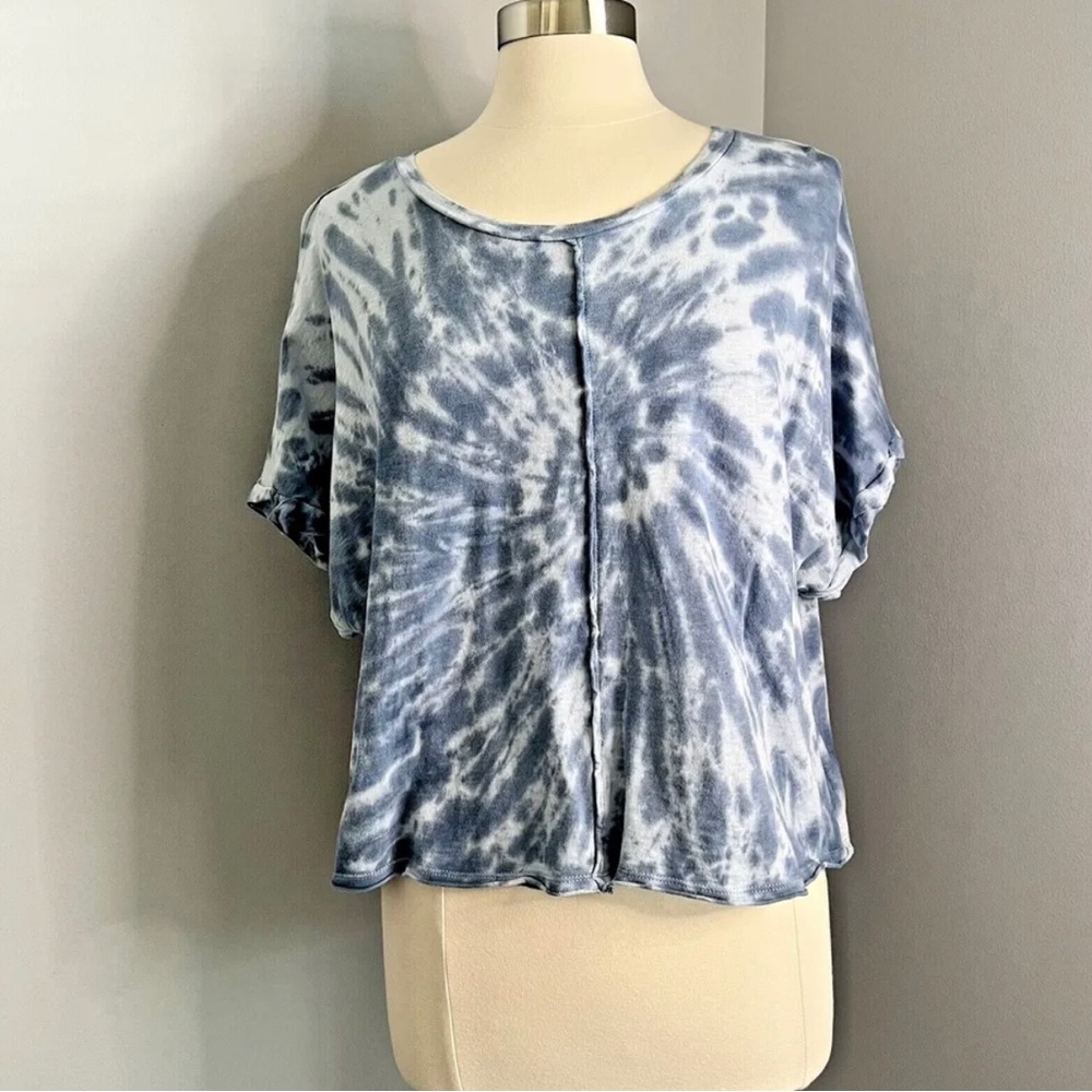 American Eagle M Blue Tie Dye Crop T-Shirt Tee Short Dolman Sleeves